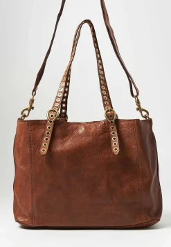 Campomaggi Riveted Shopping Bag In Cognac Brown