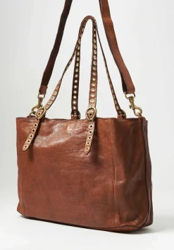 Campomaggi Riveted Shopping Bag In Cognac Brown