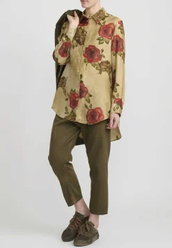 Uma Wang Rose Print ''Tyesha'' Shirt In Tan & Red