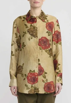 Uma Wang Rose Print ''Tyesha'' Shirt In Tan & Red