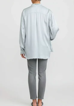 Jaga Satin Capri Button Up Shirt In Sky Blue