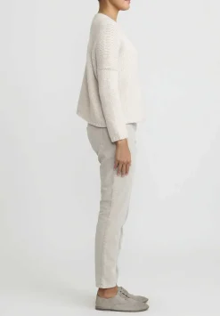 Album di Famiglia Serie Numerata Hand-Knit V-Neck Sweater In Fog Cream