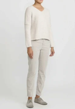 Album di Famiglia Serie Numerata Hand-Knit V-Neck Sweater In Fog Cream