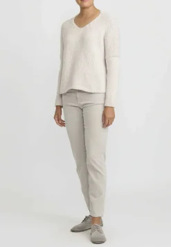 Album di Famiglia Serie Numerata Hand-Knit V-Neck Sweater In Fog Cream