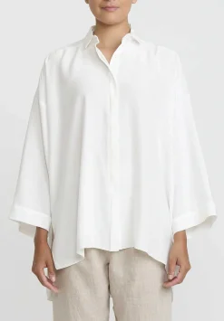Shi Cashmere Shi Charmeuse Silk Oversized Shirt In White