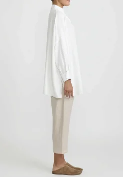 Shi Cashmere Shi Charmeuse Silk Oversized Shirt In Ivory