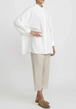 Shi Cashmere Shi Charmeuse Silk Oversized Shirt In Ivory