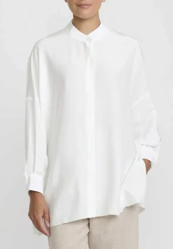 Shi Cashmere Shi Charmeuse Silk Oversized Shirt In Ivory