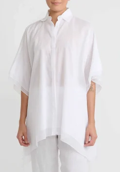 Shi Cashmere Shi Cotton Voile Square Button Up Shirt In White