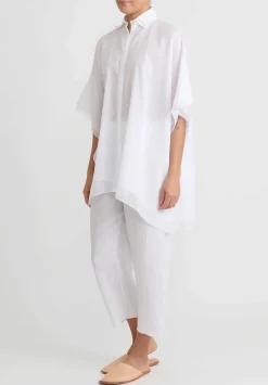 Shi Cashmere Shi Cotton Voile Square Button Up Shirt In White