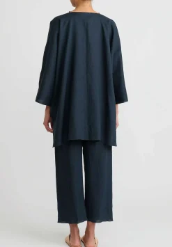 Shi Cashmere Shi Linen Cropped Pants In Navy Blue