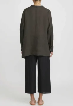 Shi Cashmere Shi Linen Wide Leg Cropped Pants In Black
