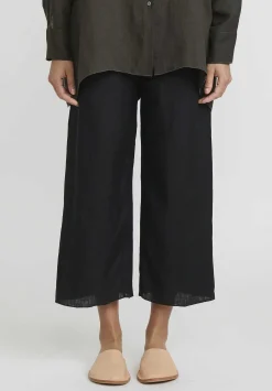 Shi Cashmere Shi Linen Wide Leg Cropped Pants In Black