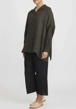 Shi Cashmere Shi Linen Wide Leg Cropped Pants In Black