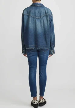 Sacai Shirt Jacket In Denim And Blue Stripe