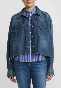 Sacai Shirt Jacket In Denim And Blue Stripe