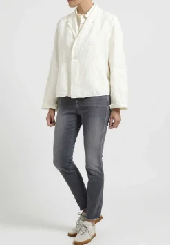Umit Unal Short Double Button Linen Jacket In Ivory White