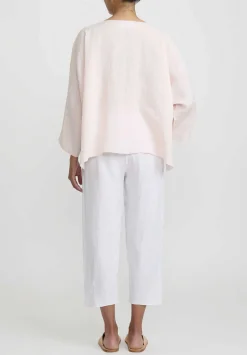 Shi Cashmere Short Linen Top In Pale Pink