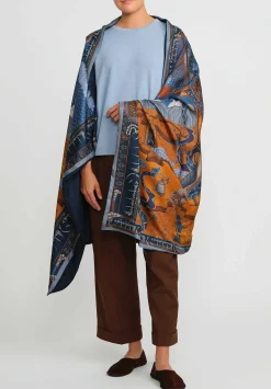 Sabina Savage Silk And Cashmere The Snow Lion Stole In Ice Blue And Fire