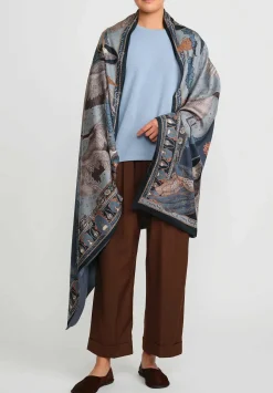 Sabina Savage Silk And Cashmere The Song Deer Stole In Storm Blue & Steel
