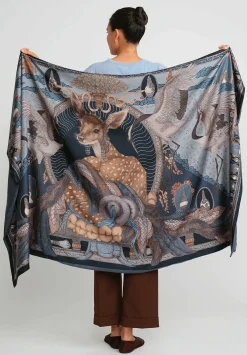 Sabina Savage Silk And Cashmere The Song Deer Stole In Storm Blue & Steel