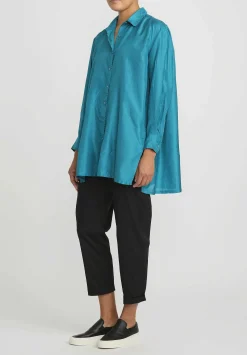 Péro Silk Button Down Shirt In Turquoise