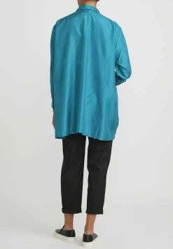 Péro Silk Button Down Shirt In Turquoise
