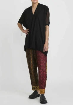 Masnada Silk Gathered Sleeve T-Shirt In Black