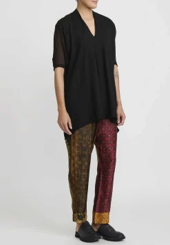 Masnada Silk Gathered Sleeve T-Shirt In Black