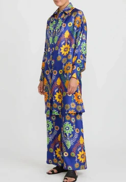 Rianna + Nina Silk Greek Melina Pants In Ilios Blue