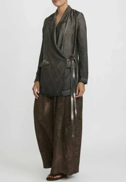 Uma Wang Silk Khloe Jacket In Grey Brown Check