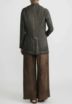 Uma Wang Silk Khloe Jacket In Grey Brown Check