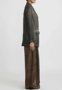 Uma Wang Silk Khloe Jacket In Grey Brown Check