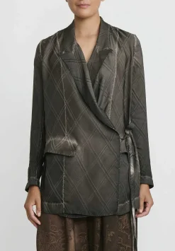 Uma Wang Silk Khloe Jacket In Grey Brown Check
