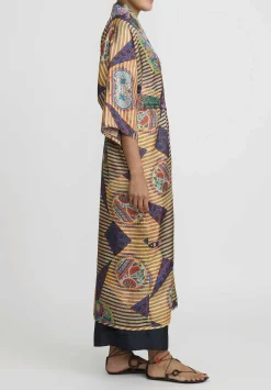 Rianna + Nina Silk Kipos Reversible Kimono In Fanari Buketo Yellow Multi