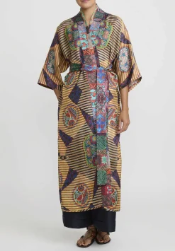 Rianna + Nina Silk Kipos Reversible Kimono In Fanari Buketo Yellow Multi