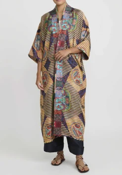 Rianna + Nina Silk Kipos Reversible Kimono In Fanari Buketo Yellow Multi