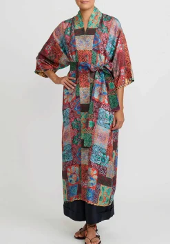 Rianna + Nina Silk Kipos Reversible Kimono In Fanari Buketo Yellow Multi