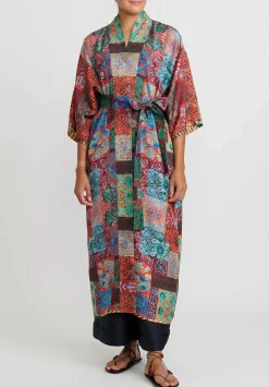 Rianna + Nina Silk Kipos Reversible Kimono In Fanari Buketo Yellow Multi