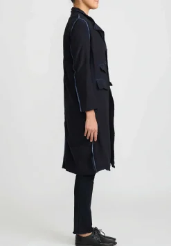 Umit Unal Silk Long Jacket With Feather In Navy Blue