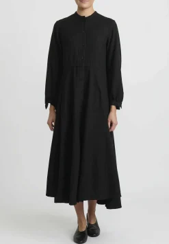 Kaval Silk Nel Twill Long Shirt Dress In Black