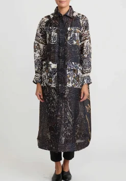 Biyan Silk Organza ''Heistia'' Coat In Golden Brown, Ecru & Blue