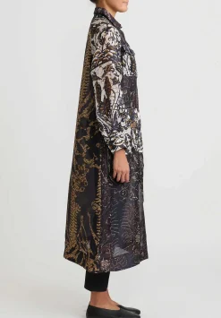 Biyan Silk Organza ''Heistia'' Coat In Golden Brown, Ecru & Blue