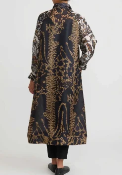 Biyan Silk Organza ''Heistia'' Coat In Golden Brown, Ecru & Blue