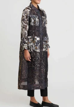 Biyan Silk Organza ''Heistia'' Coat In Golden Brown, Ecru & Blue