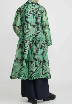 Biyan Silk Organza Radila Print Coat In Burgundy & Green