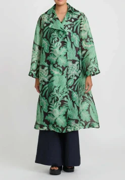 Biyan Silk Organza Radila Print Coat In Burgundy & Green