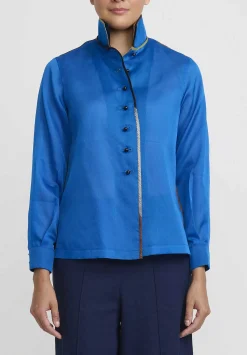 Sophie Hong Silk Organza Shirt In Blue