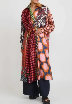 Biyan Silk Ryke Patchwork Print Coat In Copper & Yellow Multi