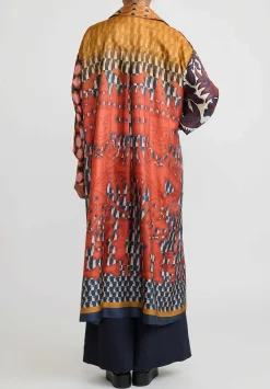 Biyan Silk Ryke Patchwork Print Coat In Copper & Yellow Multi